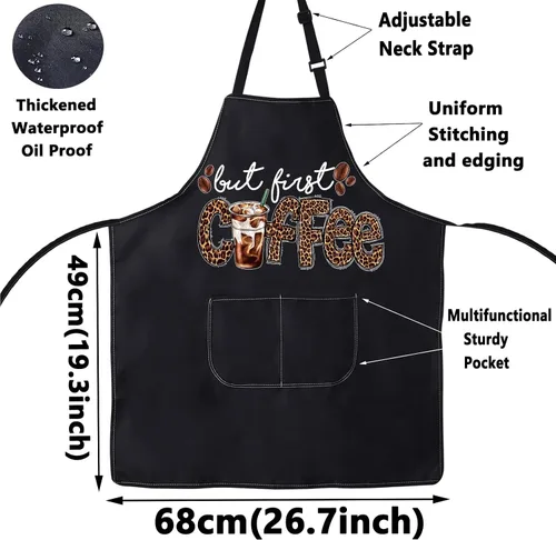 Vista 2 de WZMPA Delantal para amantes del café para mujeres y hombres, delantal para fanáticos del café, delantal ajustable con bolsillos para camarera barista