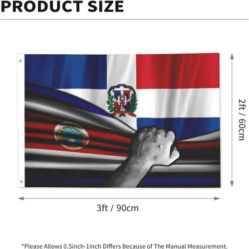 Vista 2 de Bandera de Costa Rica y República Dominicana de 2 x 3 pies, bandera para exteriores, bandera de doble cara, bandera de jardín, bandera de bienvenida