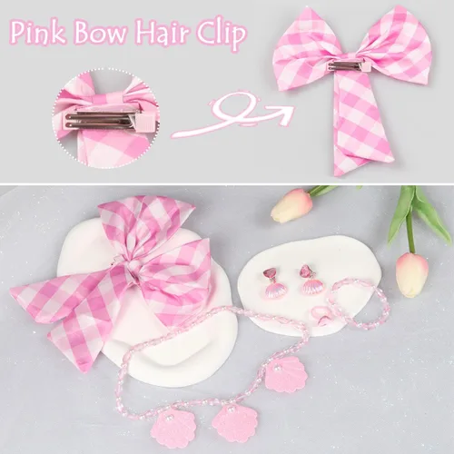 Vista 5 de Disfraz de Gingham rosa para niñas, disfraz de película, cosplay, fiesta de cumpleaños, trajes de Halloween con accesorios