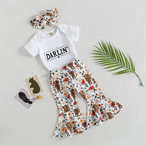 Vista 31 de Sejardin Ropa de verano para bebé y niña, recién nacida, manga corta, con letras, mameluco elástico con diadema