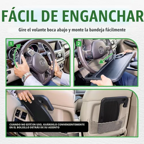 Vista 4 de lebogner Bandeja para volante, bandejas de comida para automóvil para comer, laptop, tableta, iPad o portátil, gancho para volante automático Beige