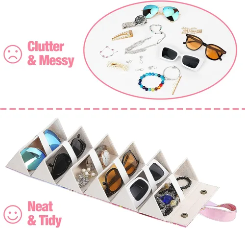 Vista 5 de MoKo - Organizador de gafas de sol con 5 ranuras, estuche de viaje para gafas de sol portátil, estuche de almacenamiento para mujeres y hombres