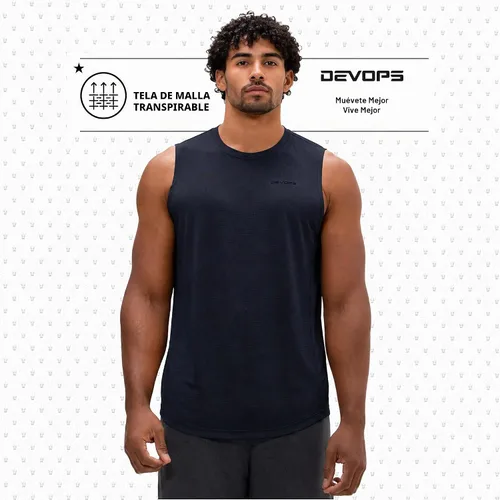 Vista 2 de DEVOPS - Paquete de 3 camisetas sin mangas para hombre, ajuste seco, para músculos, camiseta de entrenamiento Negro / Negro / Negro