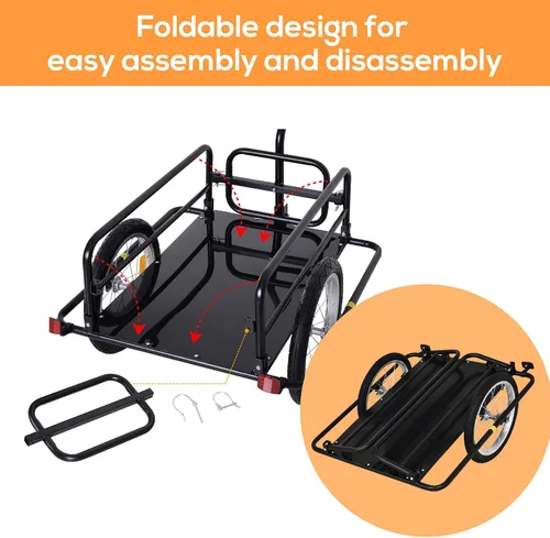 Vista 4 de Aosom Remolque de carga para bicicleta, remolque de bicicleta, carrito de bicicleta de alta resistencia, almacenamiento compacto plegable