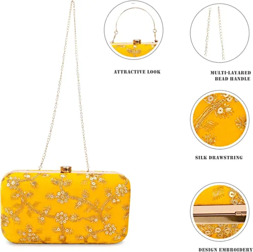 Vista 5 de LONGING TO BUY Embrague de caja de diseño hecho a mano para mujeres, embrague bordado Zari para mujeresembrague de mano para mujeres