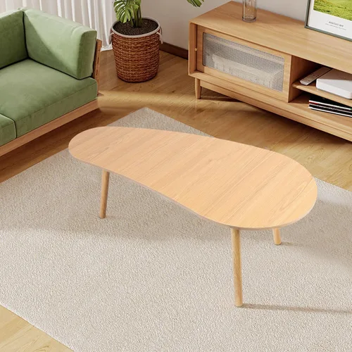 Vista 5 de Mesa de centro pequeña, mesa de té moderna de mediados de siglo para sala de estar, mesa de centro de exhibición minimalista, mesa de madera ovalada