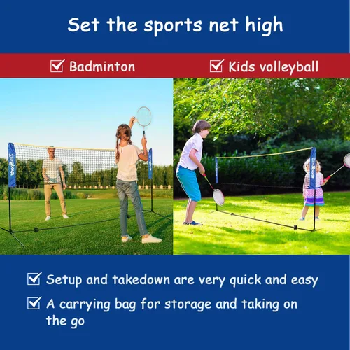 Vista 4 de ZENY Red de tenis de bádminton portátil de 10 pies para fútbol, pickleball, voleibol para niños, altura ajustable de 2.5 pies a 5 pies