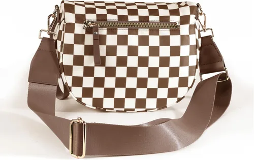 Vista 2 de Bolsa cruzada espaciosa de nailon a cuadros, estilo cangurera, para mujer