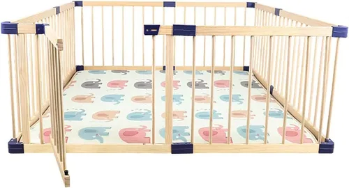 Vista 14 de Jolan Corralito de madera para bebés, valla de bebé con puerta, parque infantil plegable de seguridad, valla para gatear para interiores