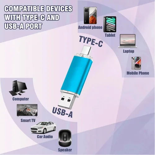 Vista 4 de Paquete de 2 unidades flash USB 3.0 de 64 GB tipo C de 128 GB 2 en 1 USB-C, unidad de memoria para teléfonos inteligentes, computadora, tableta, PC