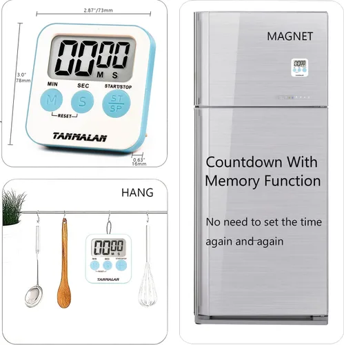 Vista 3 de Tanmalan Temporizador de Cocina para Cocina Alarma Fuerte, Pantalla Grande, Alarma Fuerte de Memoria Automática, Pantalla Grande, Botón Grande