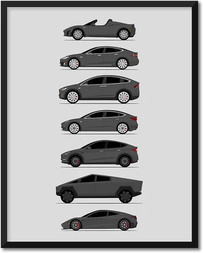 Vista 16 de Custom Car Posters Póster hecho a mano compatible con Tesla Generations e impresión de Roadster, Model S, Model X, Model 3, Model Y, Cyber Truck