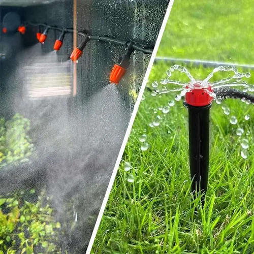 Vista 7 de Kit automático de riego por goteo para invernadero, patio y jardín, sistema de riego por micronebulización con boquillas ajustables, temporizador
