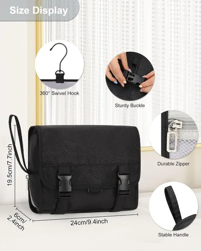 Vista 3 de Pequeña bolsa de aseo colgante para hombres y mujeres, organizador colgante portátil para kit de ducha de tamaño de viaje, accesorios de maquillaje
