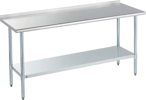 Vista 57 de ROCKPOINT Mesa de acero inoxidable para preparación y trabajo, 14x24 pulgadas; mesa de cocina comercial de metal NSF resistente con estante inferior