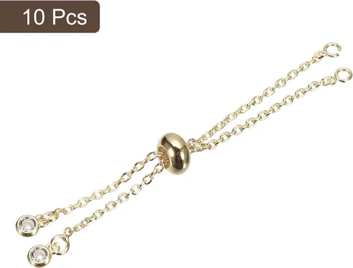 Vista 3 de uxcell Pulseras deslizantes ajustables, 10 cadenas de conexión extensor O Link con extremos de diamantes de imitación para hacer joyas de bricolaje