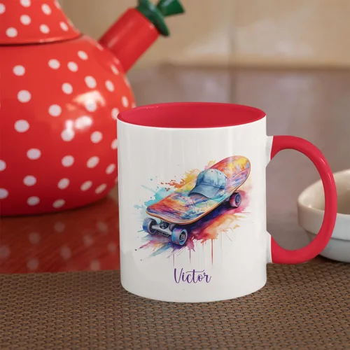 Vista 5 de Taza personalizada del monopatín, regalo de la taza de café del monopatín para los amantes del monopatín, taza del monopatín con nombre