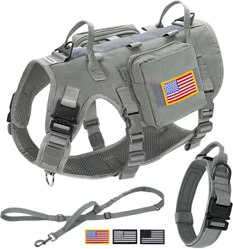 Vista 13 de Forestpaw Arnés táctico para perros grandes, collar táctico para perro con correa elástica, arnés militar para perro sin tirones para entrenamiento