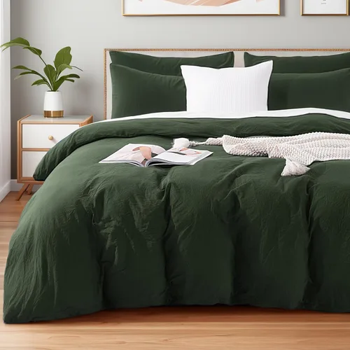 Vista 47 de NEXHOME PRO Funda de edredón Twin XL 100% algodón lavado, transpirable, duradera, texturizada, similar al lino, juego de ropa de cama para el hogar