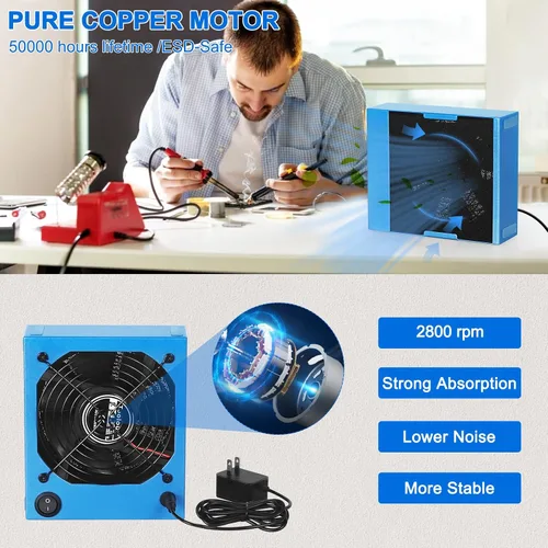 Vista 3 de Toolour Extractor de humos de soldadura, removedor de humos, potente ventilador de soldadura de 12 V con 5 filtros de carbono para estación