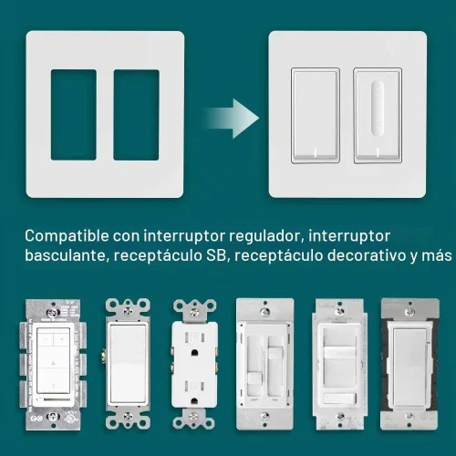 Vista 3 de TREATLIFE Placas de pared decorativas sin tornillos, placa de interruptor de luz de 2 segmentos de tamaño estándar, cubiertas de tomacorrientes