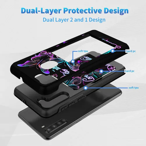 Vista 2 de Funda tipo cartera para Samsung Galaxy A21 (6.5 pulgadas), Galaxy A21 con soporte para tarjeta abatible, funda protectora de doble capa híbrida