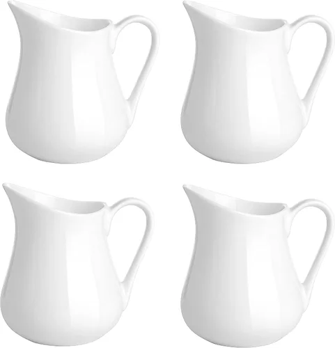 Vista 10 de Gurygo Jarra de Crema de 2 Oz (Juego/2) con Asa, Pequeña Jarra de Crema Clásica de Porcelana Fina Blanca, Pequeña Jarra de Leche para Café, Leche