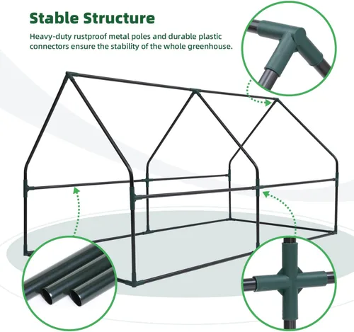 Vista 4 de Ohuhu Mini invernadero portátil, invernaderos de 71 x 36 x 36 pulgadas para exteriores con puertas dobles grandes con cremallera y estacas de Verde