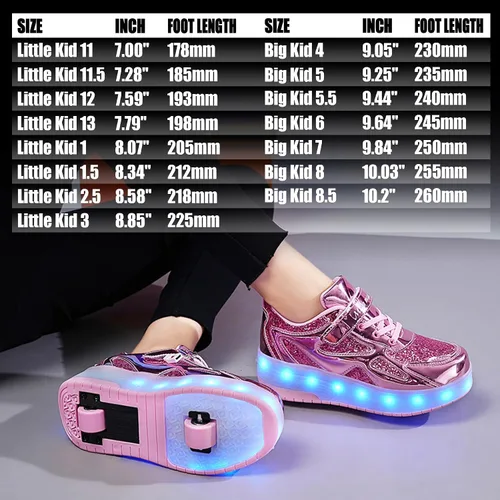 Vista 2 de Wooowyet - Tenis con ruedas y luces LED para niños y niñas, con ruedas, USB recargable, cierre de gancho y bucle
