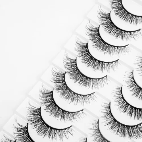 Vista 6 de Pestañas naturales de ojo de gato, pestañas 3D de visón, paquete de 10 pares de pestañas postizas cortas y esponjosas, pestañas postizas