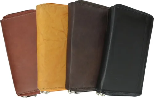 Vista 7 de MARSHAL Cartera organizadora de chequera de cuero genuino con cremallera alrededor de la cartera