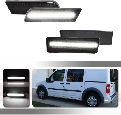 Vista 6 de Para Ford Transit Connect 2010 2011 2012 2013 Carcasas de marcador lateral delantero y trasero para parachoques Lente ahumada 4 piezas
