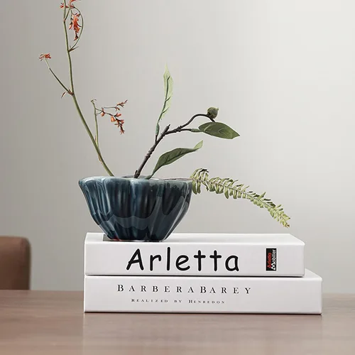 Vista 6 de Florero de cerámica en forma de loto, 1 maceta de cerámica con forma de loto, arreglo floral para decoración del hogar y la oficina