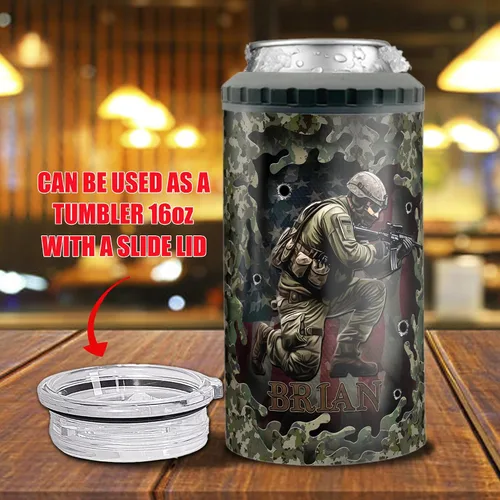 Vista 4 de Enfriador de latas personalizado del ejército de Estados Unidos con nombre personalizado, latas militares 4 en 1, vasos con aislamiento de 16 onzas
