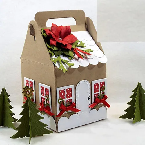 Vista 3 de Caja de Navidad para puerta de árbol troquelada de metal, caja de regalo de dulces de Navidad, plantillas cortadas, álbumes de recortes, álbum