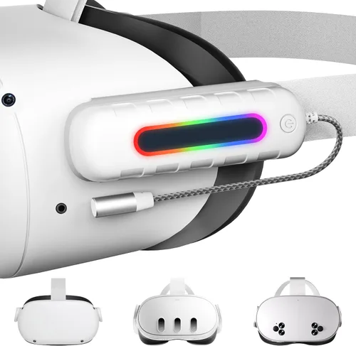 Vista 20 de Saqico Battery Pack for Oculus Quest 2/3/3S, 5000mAh Extended Power with Multi-Colors RGB Lights, Lightweight and Portable VR Extend Power