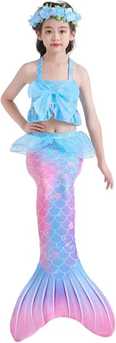 Vista 3 de Cola de sirena para niños, traje de baño para natación, novedad con lazo grande, sirenas, cosplay, traje de baño para niñas