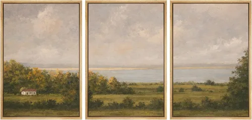 Vista 12 de SIGNWIN Lienzo enmarcado para pared, juego de arte de campos pastorales, flores silvestres, campo rústico, paisaje, floral, ilustraciones modernas