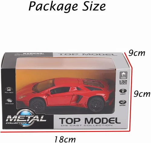 Vista 6 de iLooboo Vehículos de juguete modelo Red Aventador Pull Back Diecast con luz y sonido