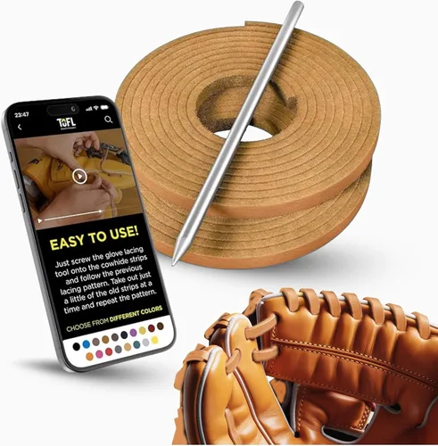 Vista 20 de TOFL Kit de encaje para guantes de sóftbol y béisbol Kit de reparación de cordones de guante de encaje 2 cordones de cuero con aguja de cordones