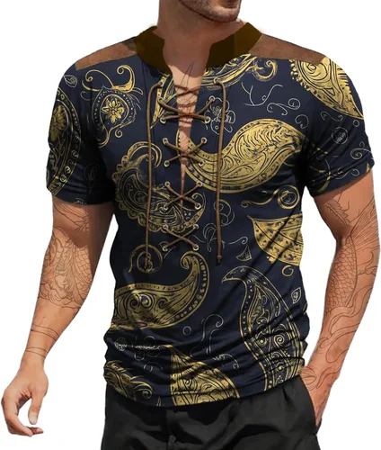 Vista 22 de Camisas de verano para hombres, básicas, de talla grande, para playa, suaves, sueltas, informales, para descansar, al aire libre, con cordón