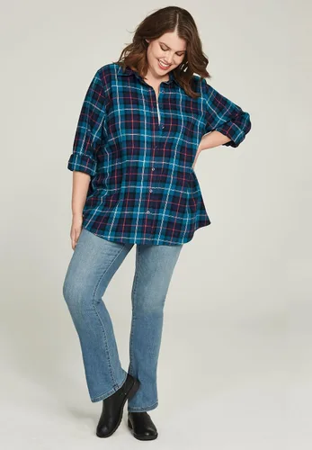 Vista 6 de Ellos Camisa de franela a cuadros de talla grande para mujer