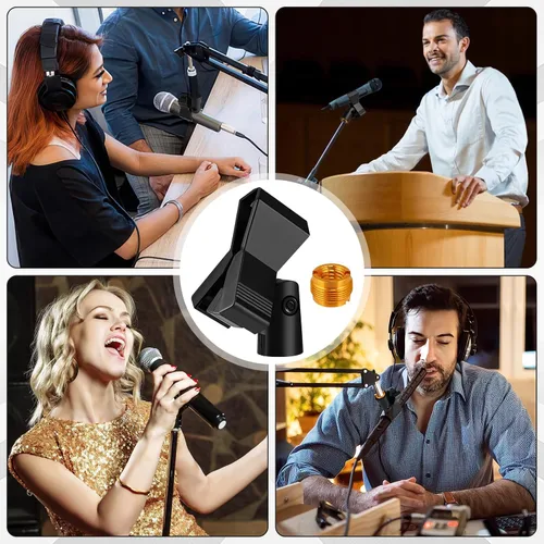 Vista 7 de Juego de clips de micrófono para soportes, 4 soportes ajustables para micrófono con adaptadores Wireless Mic & Clamp for Mic Stands, 5/8 Inch Male