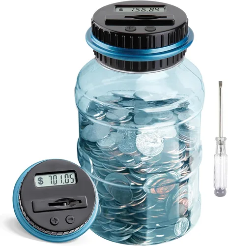 Vista 12 de Alcancía grande para niños y adultos, Vcertcpl Banco digital con contador de monedas LCD, capacidad de 1.8 L, tarro de dinero para adultos, diseñado