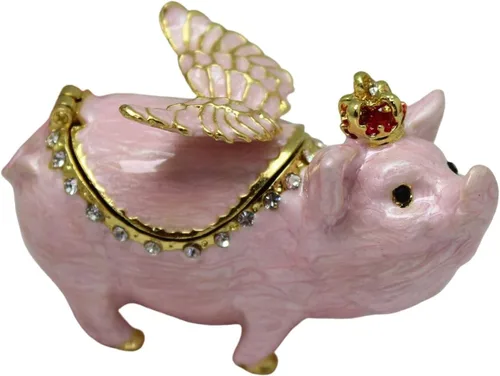 Vista 2 de Caja de joyería esmaltada adornos de almacenamiento rosados decorativos únicos con figuras clásicas con bisagras bonita caja de joyería de animales
