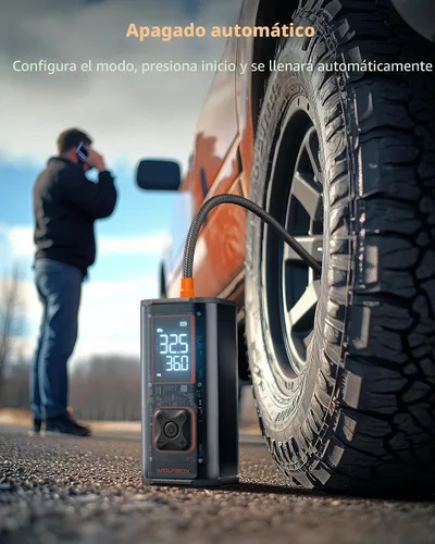 Vista 6 de WOLFBOX Inflador de neumáticos de alta resistencia de 150 PSI, compresor de aire portátil de doble cilindro de 45 LPM para neumáticos de automóvil