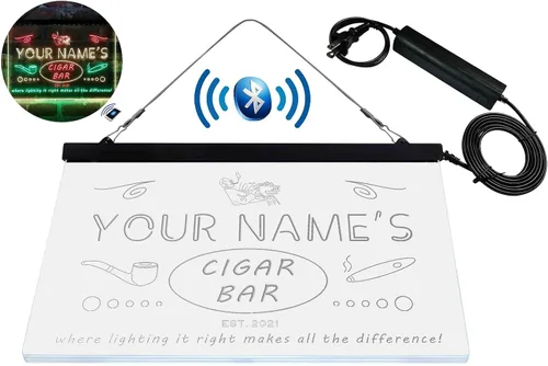 Vista 8 de Personalized Cigar Bar Lounge Tri-Color LED Neon Light Sign Customize Name Date Text Quote Font Green & Red & Yellow 13 x 8.7 Inches