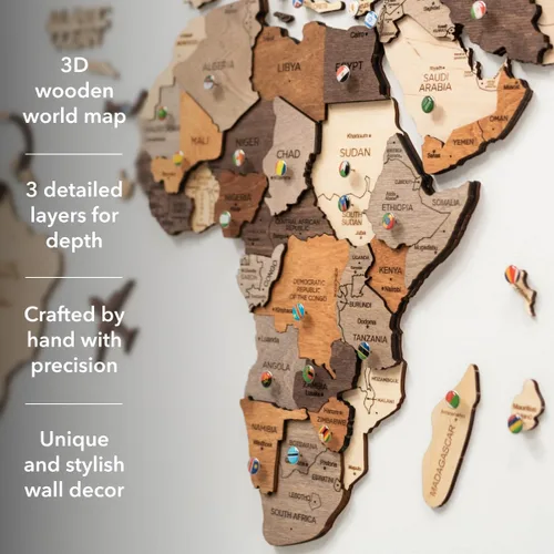 Vista 2 de Arte de pared de madera 3D con mapa del mundo (tamaño pequeño, multicolor)