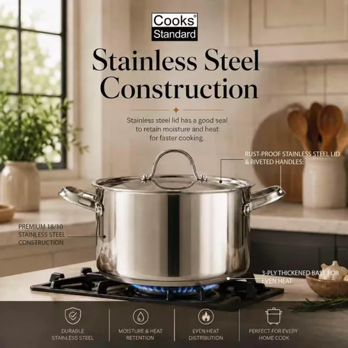 Vista 2 de Cooks Standard Olla de Acero Inoxidable 18/10 de 6 Cuartos de Galón, Olla Clásica Profunda para Cocinar Conservas Utensilios de Cocina Horno