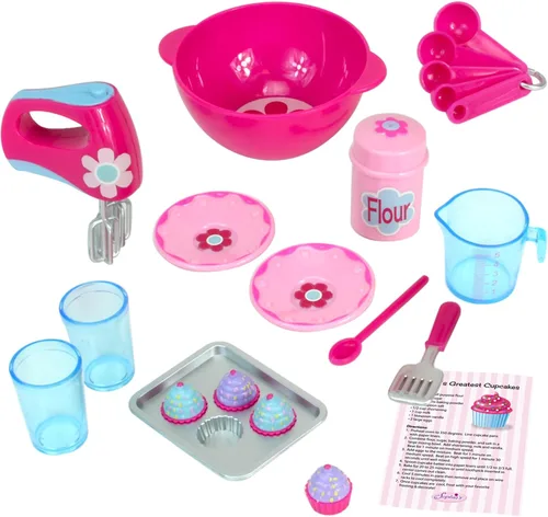 Vista 3 de Set de accesorios de repostería y delantal de Sophia para muñecas de 18 pulgadas, rosa Accesorios para hornear + Delantal
